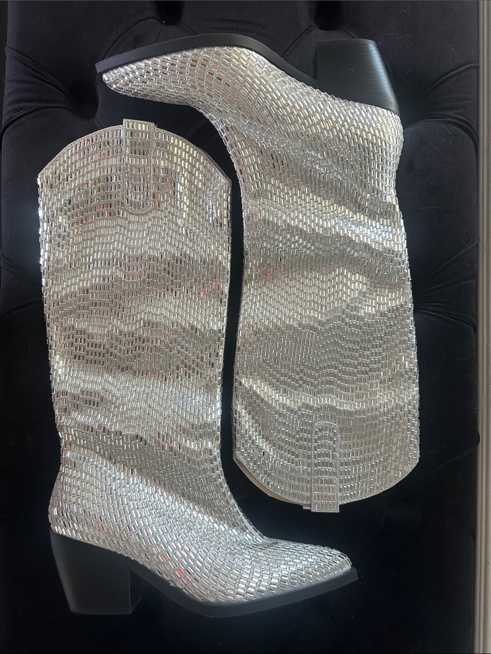 Silver Sparkle Knee-High Boots for Women, size 7, excellent like new